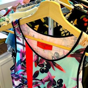 Open back tank top. Clover Canyon. Beautiful Bright eclectic pattern. M.